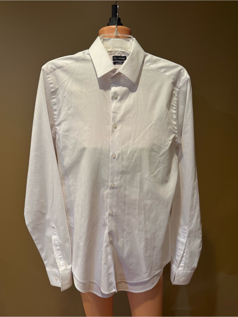 Van Heusen White Men's Dress Shirt - Button Front Spread Collar